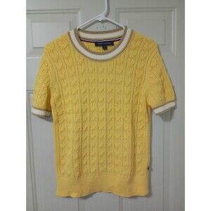 TOMMY HILFIGER Yellow Sweater Pullover CABLE KNIT Short Sleeve Women's And Men L